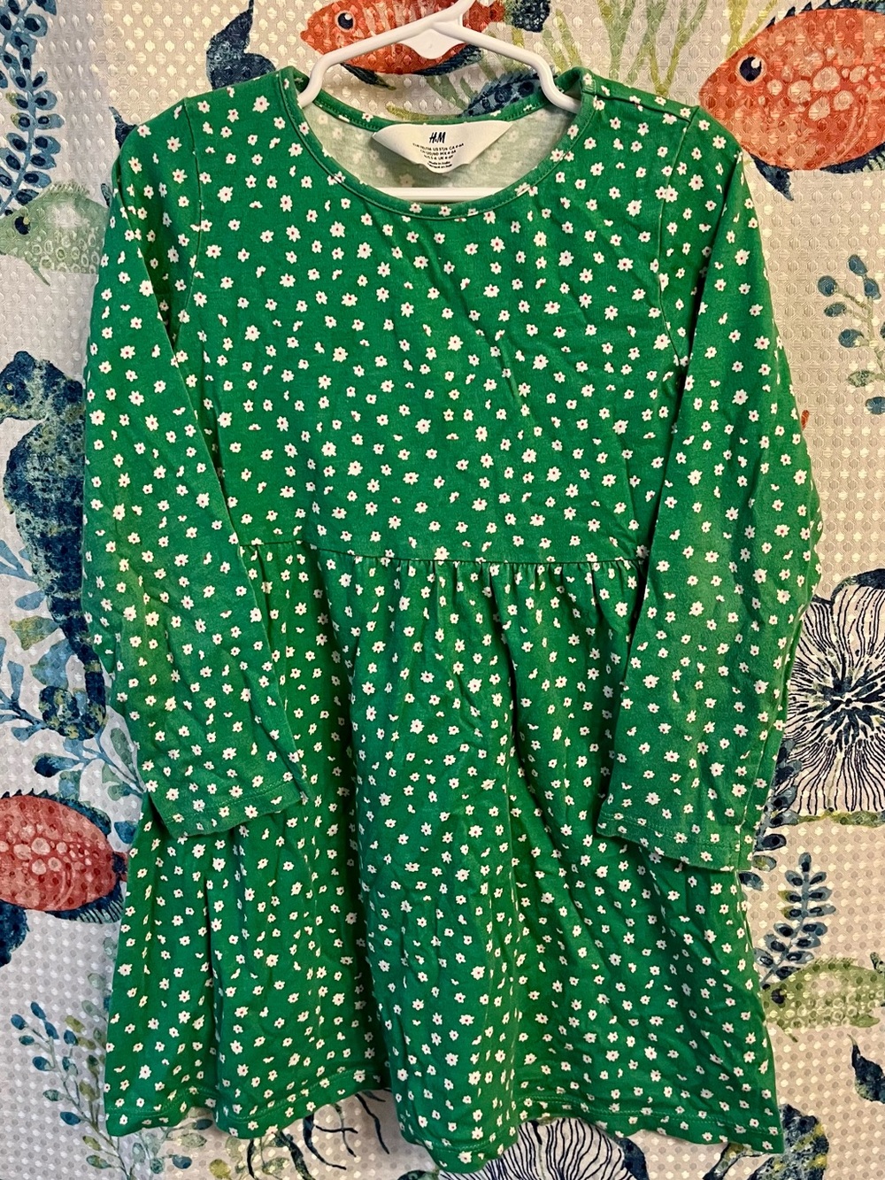 H&M Green Floral Print Long-Sleeve Kids Dress